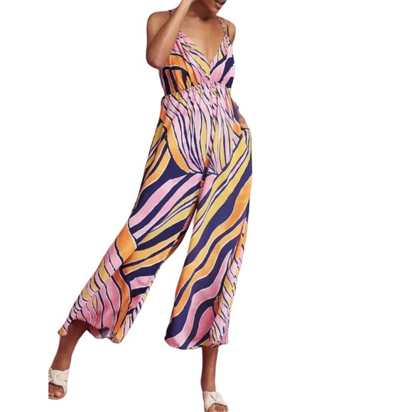 Anthropologie-Maeve Pants - Anthropologie Maeve FINLEY Jumpsuit SZ 6 Animal Print Wide Leg Crop Pockets